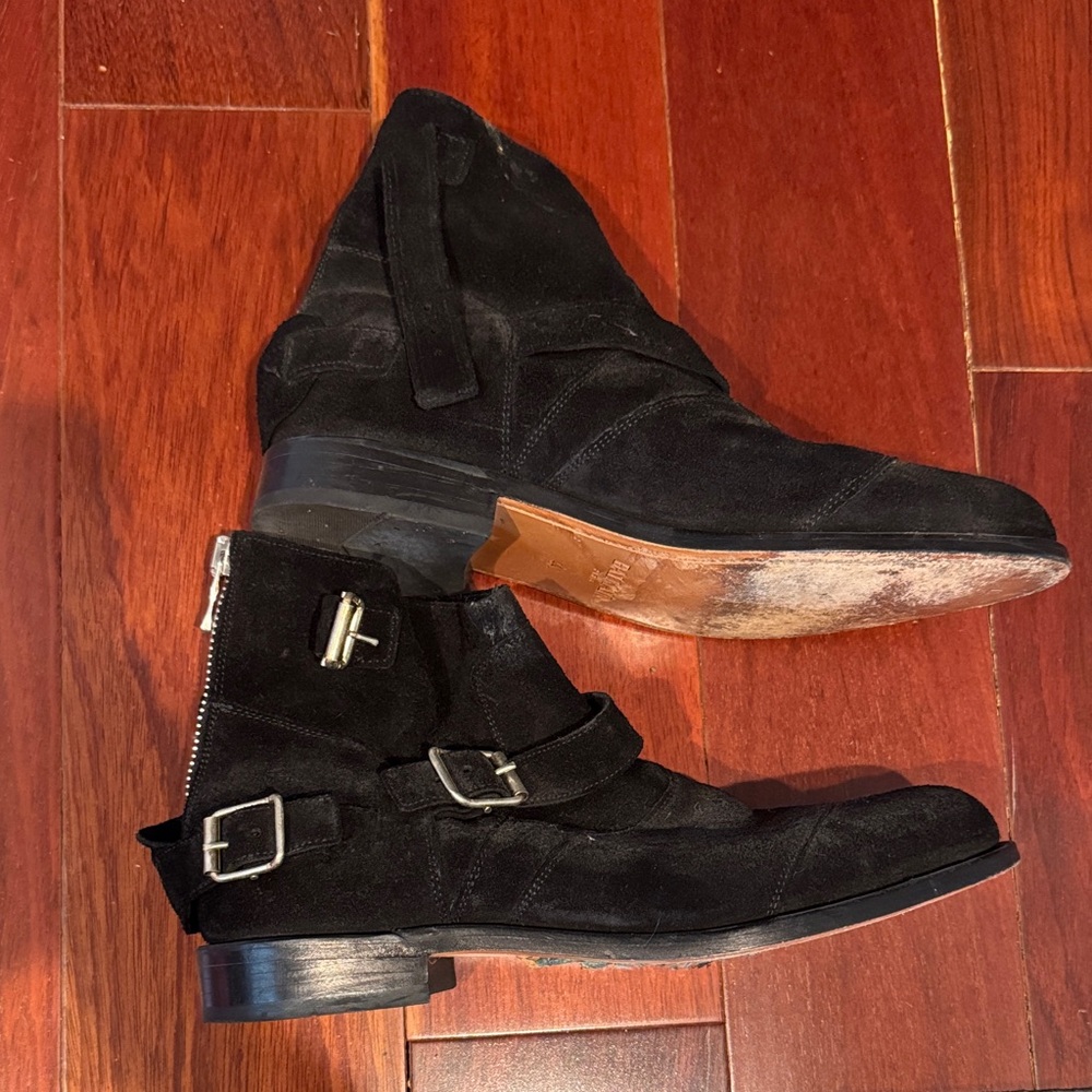 Balmain Black Suede Men's Boots with Buckle Detail